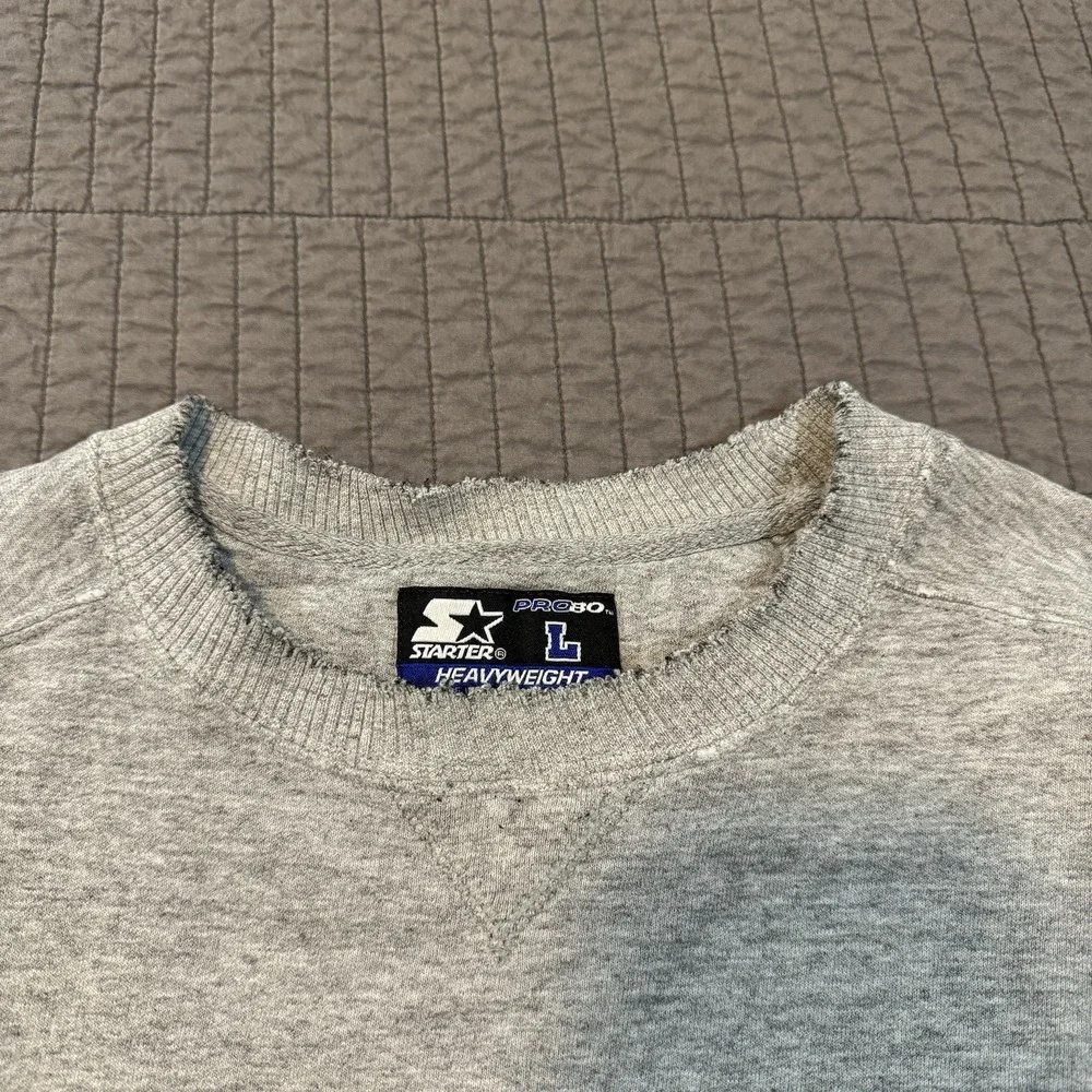 Vtg Y2K Starter Crewneck Sweatshirt Men‎ Large Gray Distressed Boxy Fit 90s